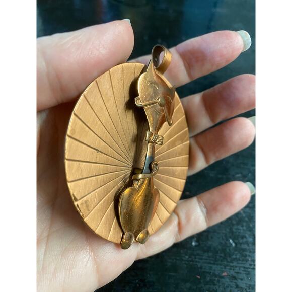 vintage 1960s huge copper cat pendant 3D mustache 60s novelty necklace mod - Picture 4 of 8